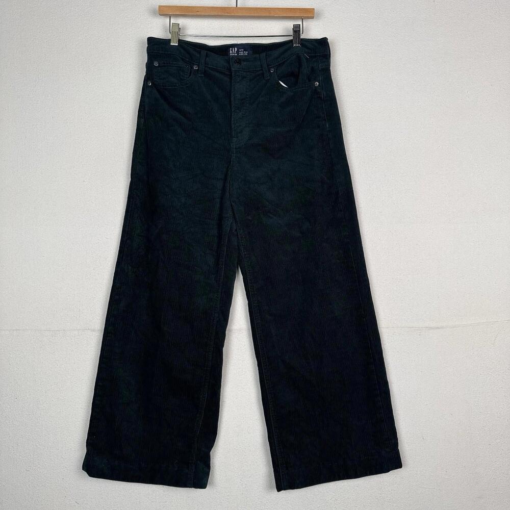 Gap Corduroy Pants Women’s 10/30 Green High Rise Stride Wide Leg Zip 11” Leg - Picture 1 of 9